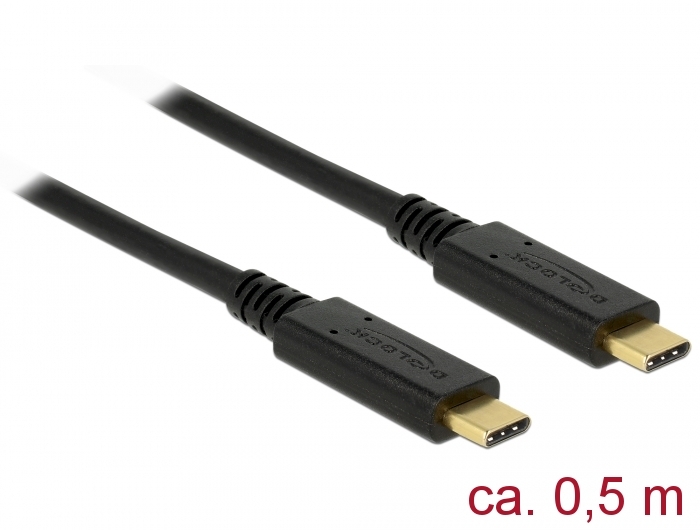 USB 3.1 Gen.2 (10 Gbps) Kabel, USB-C™ Stecker an USB-C™ Stecker, 3A E-Marker, schwarz, 0,5m , Delock