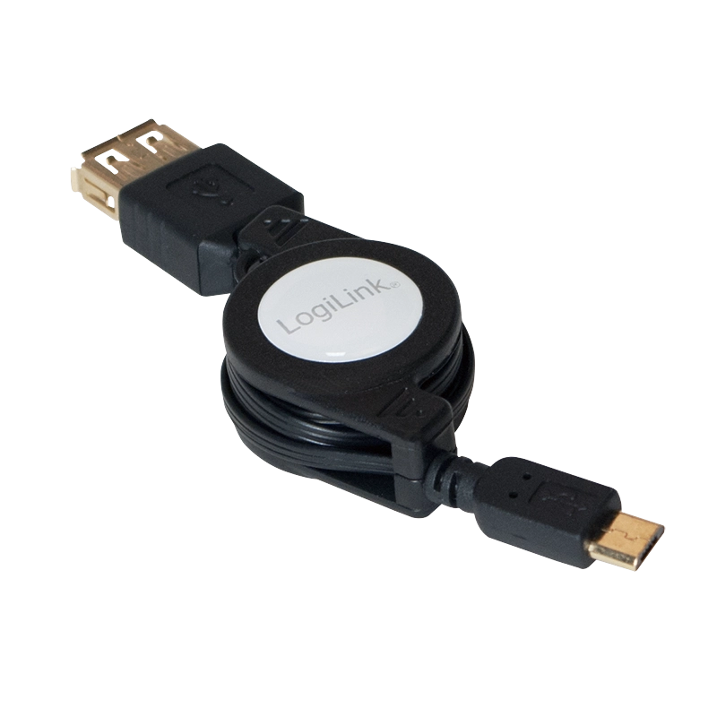 USB 2.0-Kabel, Micro-USB/M zu USB-A/F, ausziehbar, OTG, schwarz, 0,75 m