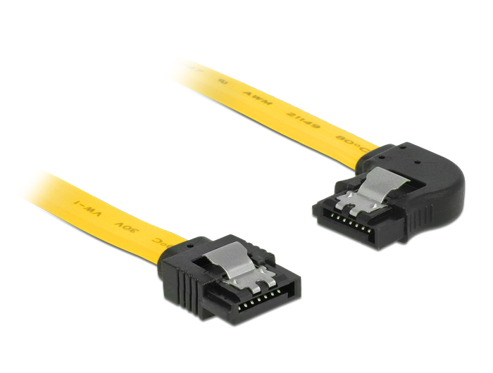 Kabel SATA 6 Gb/s Stecker gerade an SATA Stecker links gewinkelt 20 cm gelb Metall, Delock® [83958]