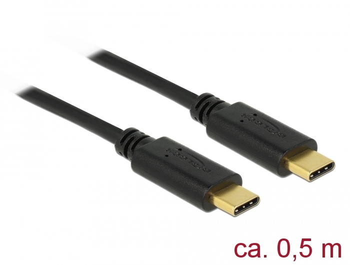 USB 2.0 Kabel Type C ™ zu Type C™, 5A E-Marker, schwarz, 0,5m, Delock® [83043]