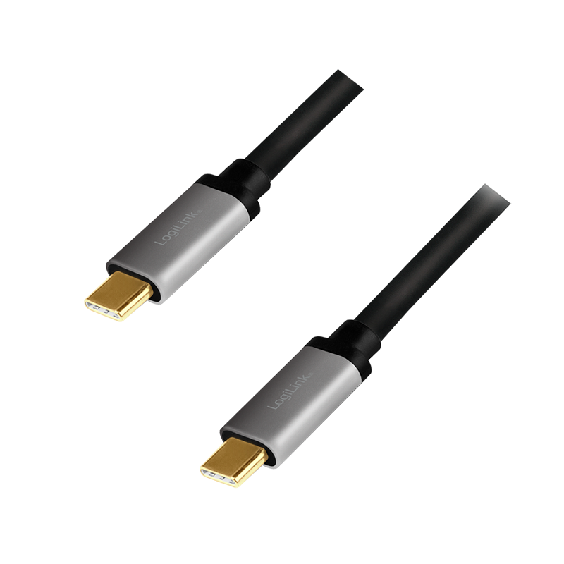 USB 3.2 Gen2 Type-C-Kabel, C/M zu USB-C/M, E-mark, PD, 4K, Alu, schwarz/grau, 1 m