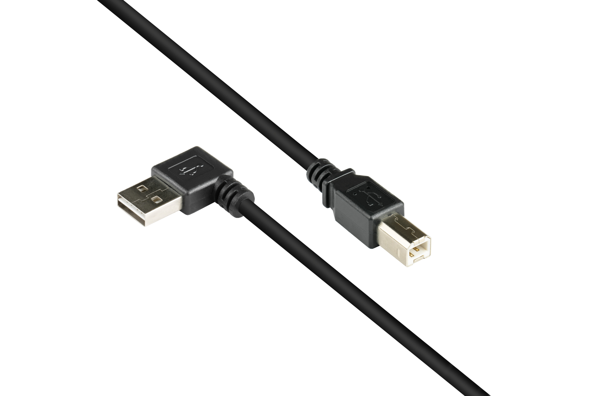 Anschlusskabel USB 2.0 EASY Stecker A gewinkelt an Stecker B, schwarz, 5m, Good Connections®
