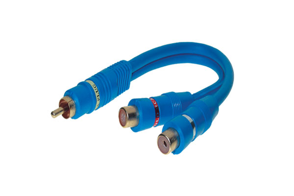 Cinchstecker auf 2 Cinchkupplung, doppelt geschirmt, blau, 0,2m, Good Connections®