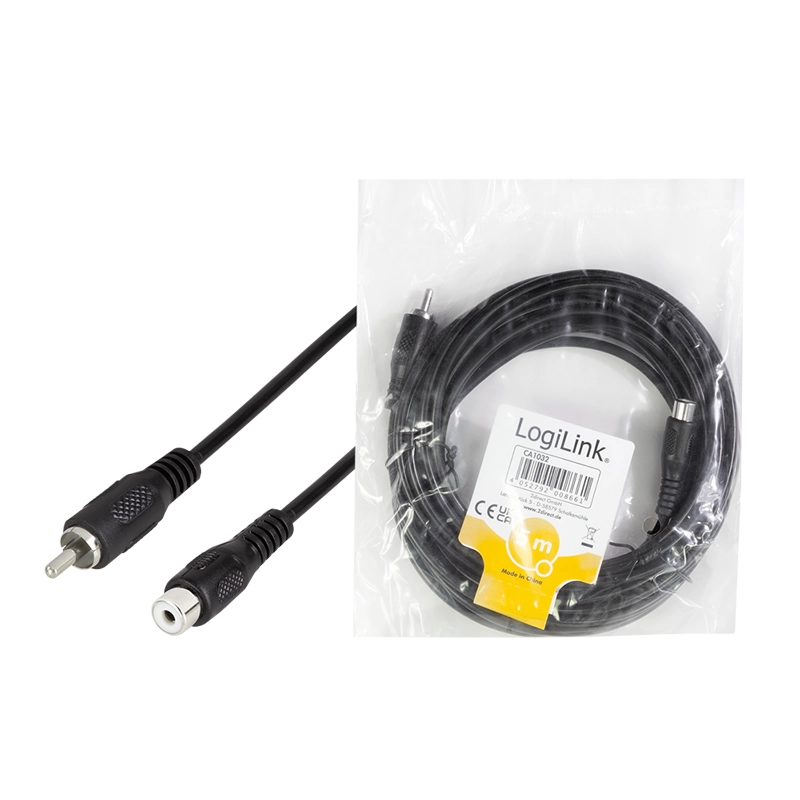 Audio-Kabel, Cinch/M zu Cinch/F, schwarz, 5 m
