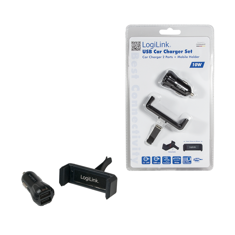 USB Kfz Ladegerät + Smartphone Halterung im Set
