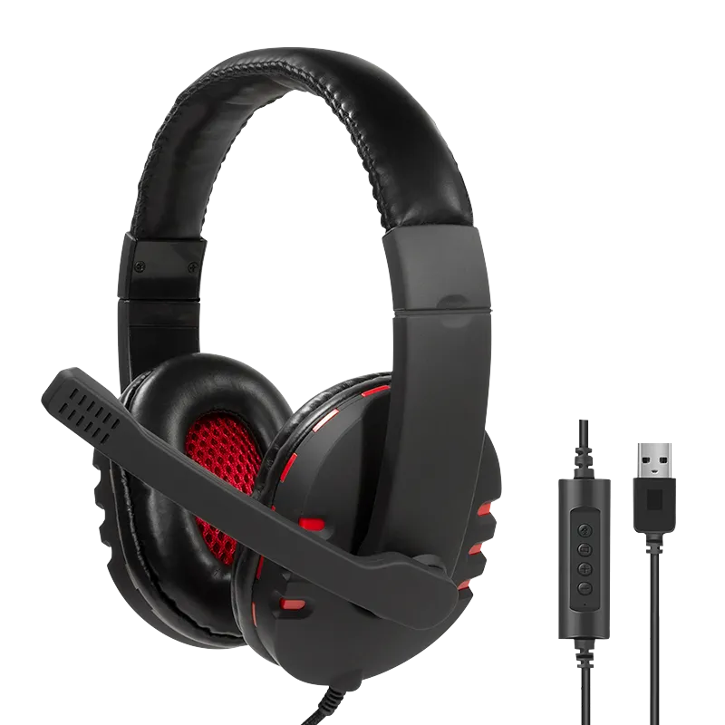 Stereo-Headset, 1x USB-A-Stecker, Bügelmikrofon, Gaming, schwarz/rot