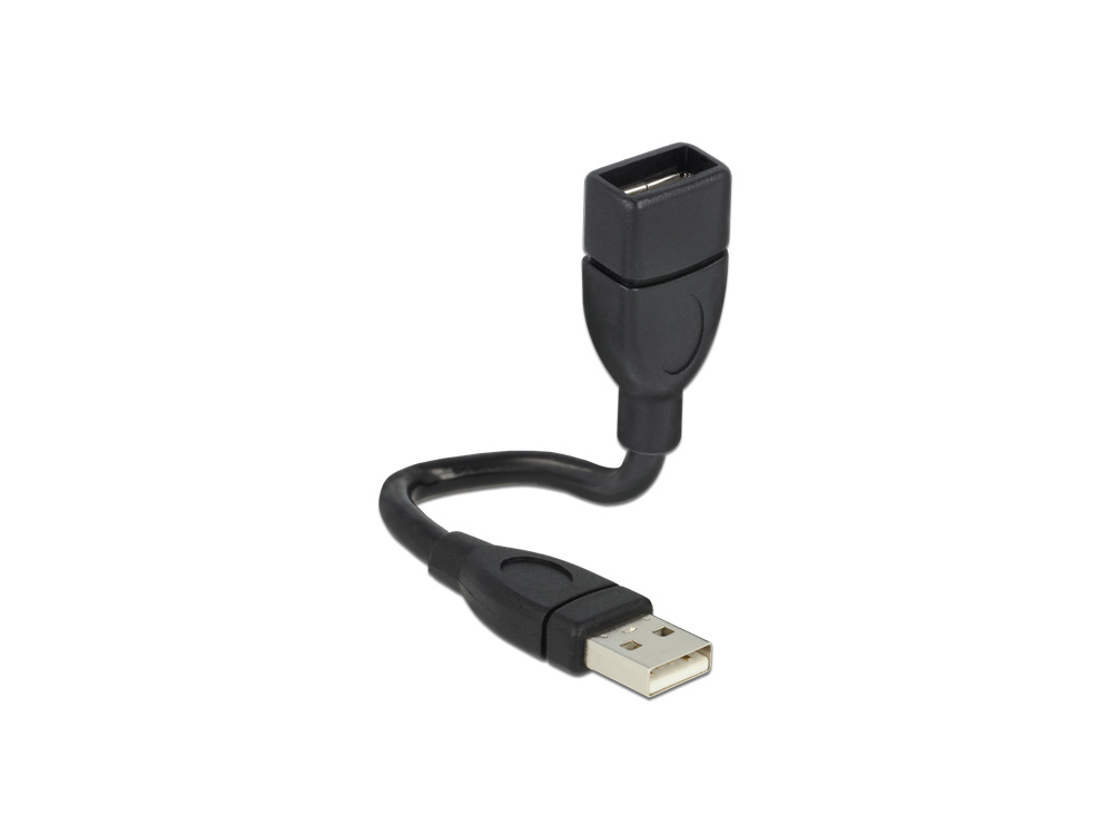 Verlängerungskabel USB 2.0 Stecker A an Buchse A, ShapeCable, schwarz, 0,15m, Delock® [83497]