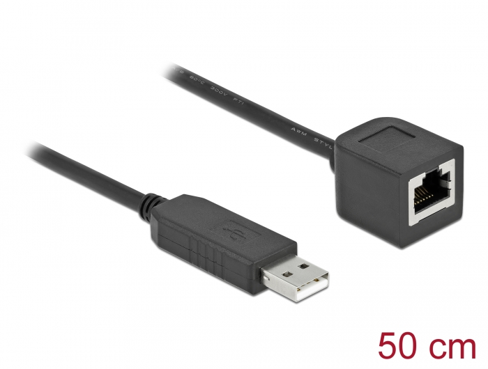 Serielles Anschlusskabel mit FTDI Chipsatz, USB 2.0 Typ-A Stecker zu RS-232 RJ45 Buchse, schwarz, 50