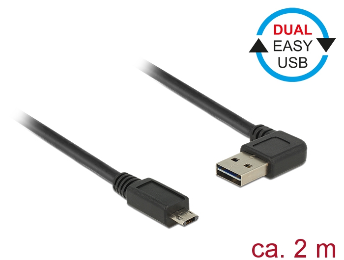 Kabel EASY-USB 2.0 Typ-A Stecker gewinkelt links / rechts an EASY-USB 2.0 Typ Micro-B Stecker, schwa
