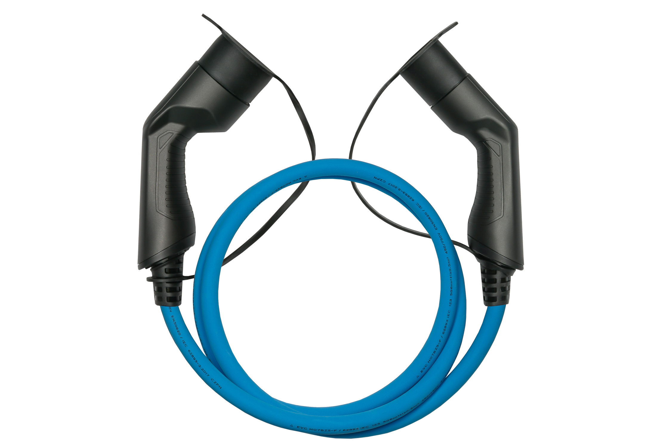 E-Auto-Ladekabel Mode 3, Typ 2 Stecker an Buchse, 3-phasig, 16 A, 11 kW,  blau, 10m