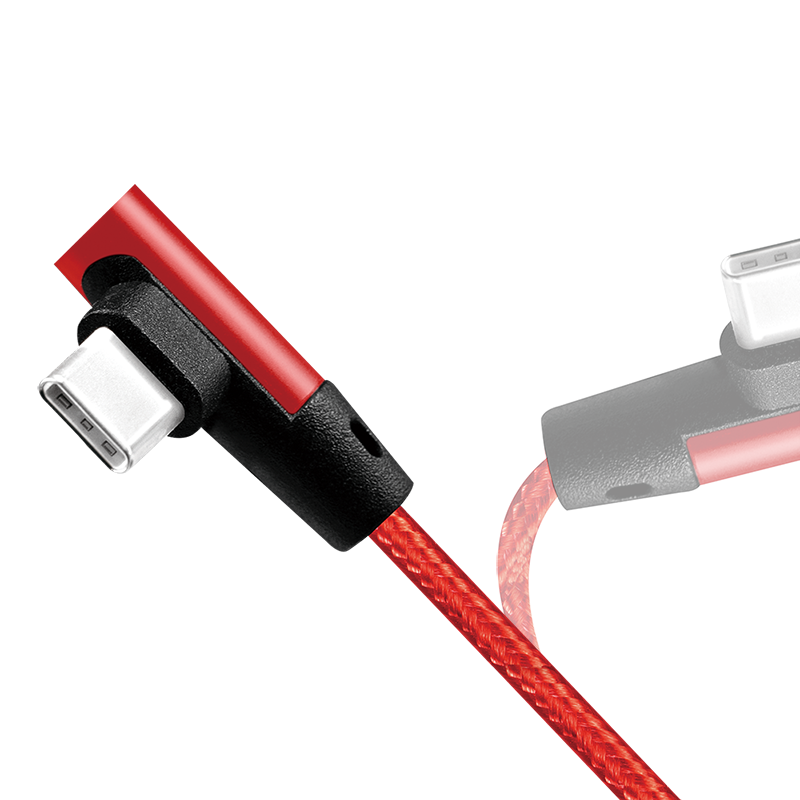 USB 2.0 Type-C Kabel, C/M (90°) zu USB-A/M, Stoff, rot, 1 m