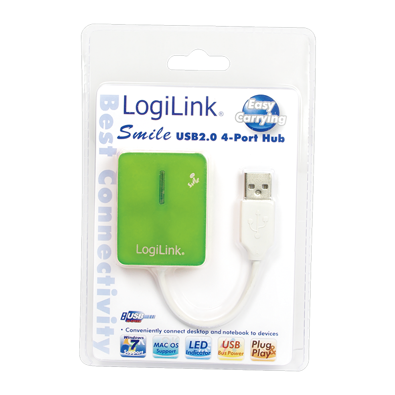 USB 2.0 Hub 4-Port, Smile, grün