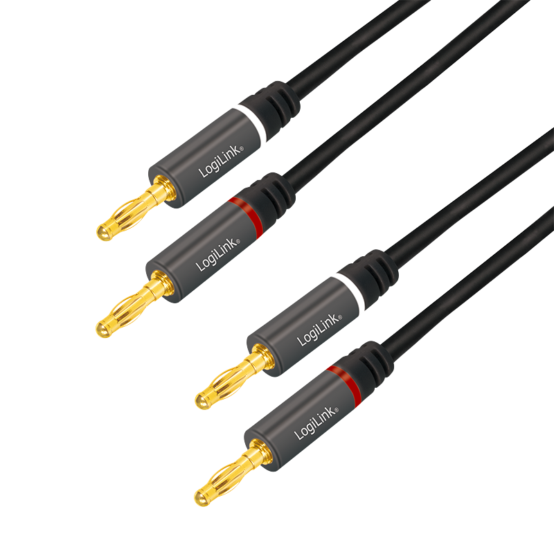 Audio-Kabel, 2x2 Bananenstecker, Metall, schwarz, 5 m