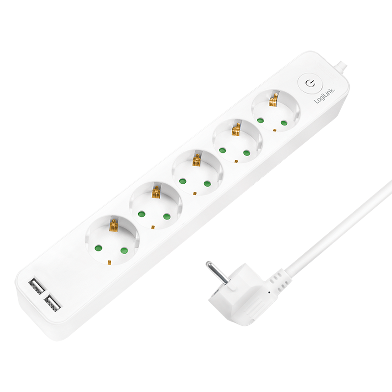 Steckdosenleiste 5-fach + Schalter, 5x CEE 7/3 + 2x USB-A, 1,5 m, weiß Steckdosenleiste 5-fach + Schalter, 5x CEE 7/3 + 2x USB-A, 1,5 m, weiß