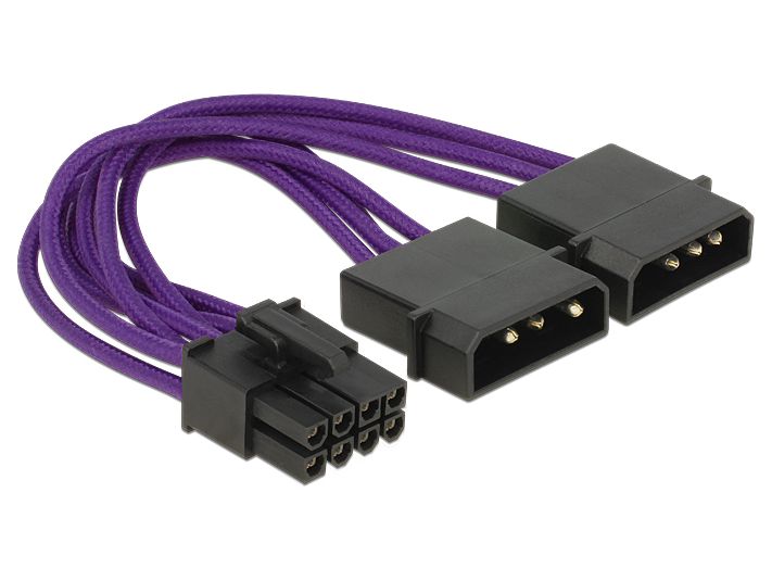 Stromkabel für PCI Express Karten 8 Pin Stecker an 2x 4 Pin Stecker, Textilummantelung, violett, 0,1