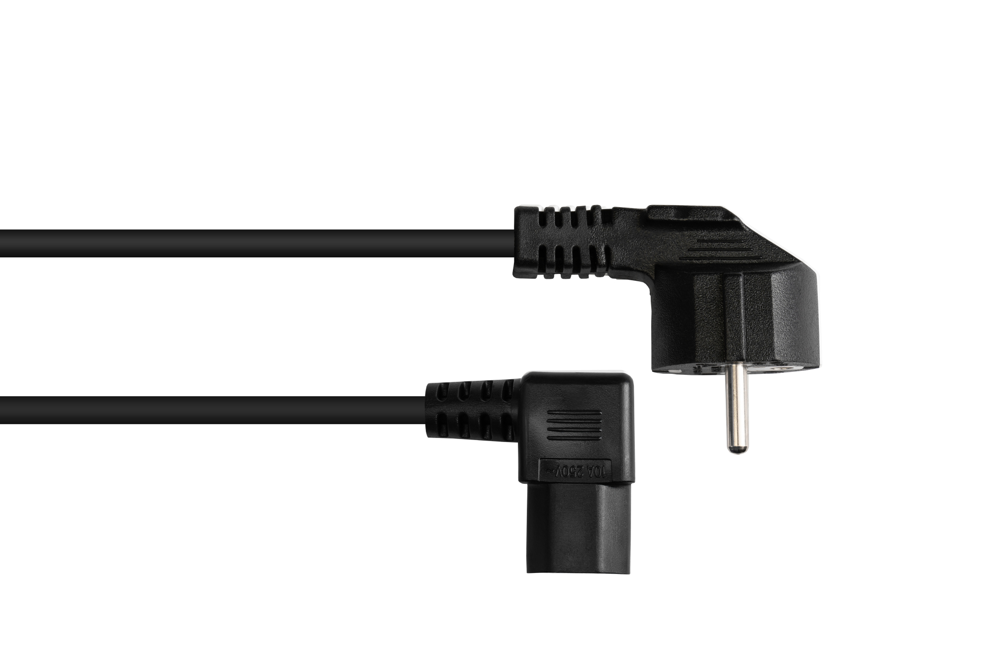 Netzkabel Schutzkontakt-Stecker Typ E+F (CEE 7/7, gewinkelt) an C13 (rechts gewinkelt), schwarz, 0,7