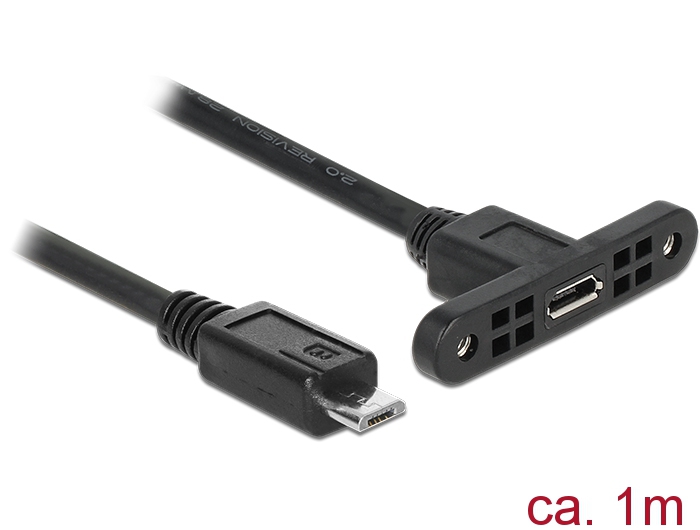 Kabel USB 2.0 Micro-B Buchse zum Einbau an USB 2.0 Micro-B Stecker, schwarz, 1 m, Delock® [85246]
