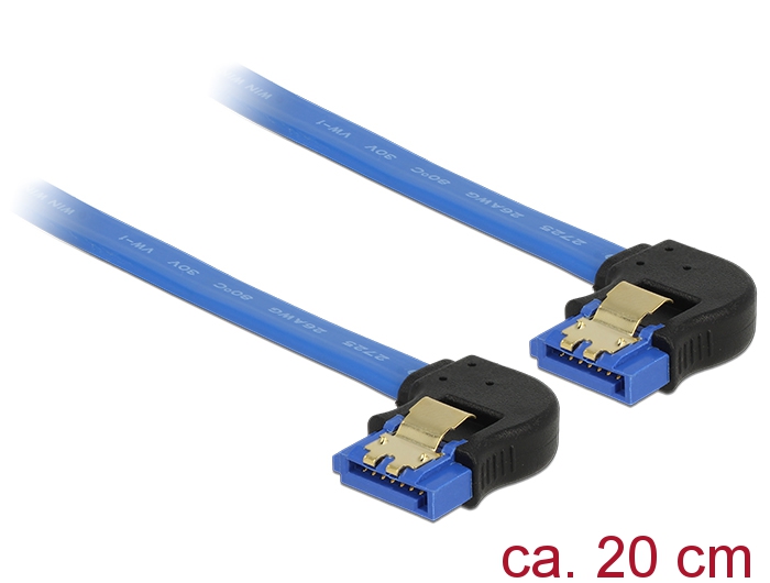 Kabel SATA 6 Gb/s Buchse unten gewinkelt an SATA Buchse unten gewinkelt, mit Goldclips, blau, 0,2m,