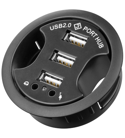 USB 2.0 Hub 3-Port + 2 x 3,5mm Audio-Buchsen zum Einbau in S