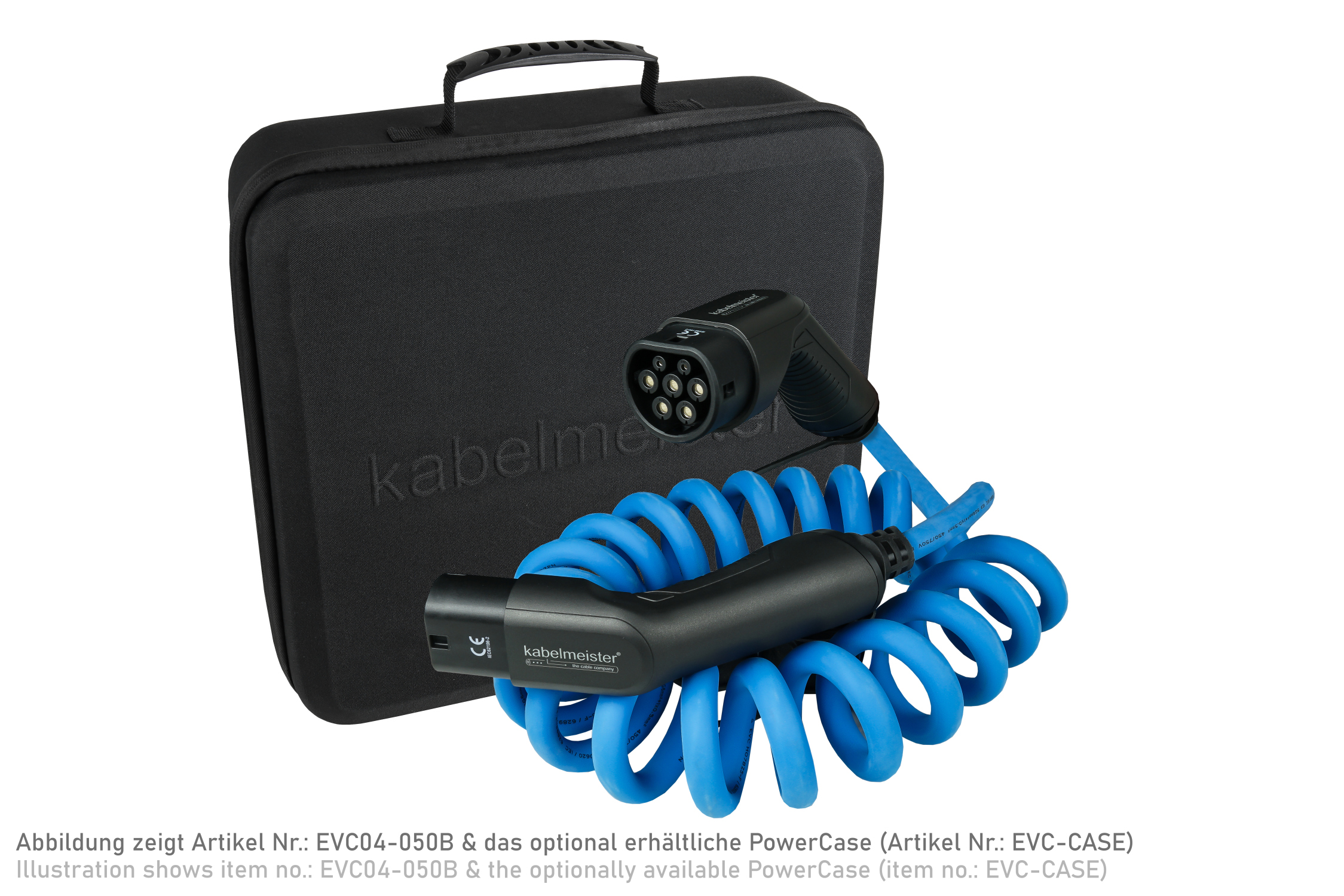 E-Auto-Ladekabel Mode 3, Typ 2 Stecker an Buchse, 3-phasig, 16 A, 11 kW,  Spiralkabel, blau, 5m