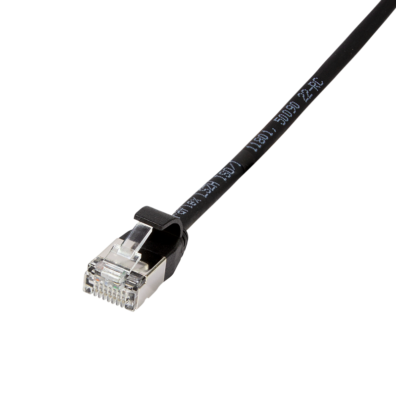 Patchkabel SlimLine, Ultraflex, Cat.6A, U/FTP, schwarz, 0,3 m