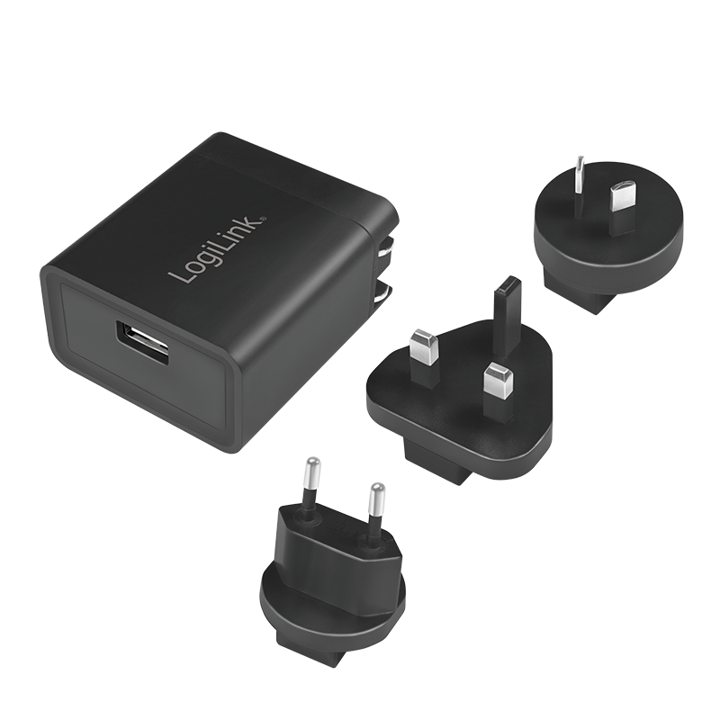 USB-Reise-Schnellladeadapterset, 3x Steckdosenadapter, 10,5 W, schwarz