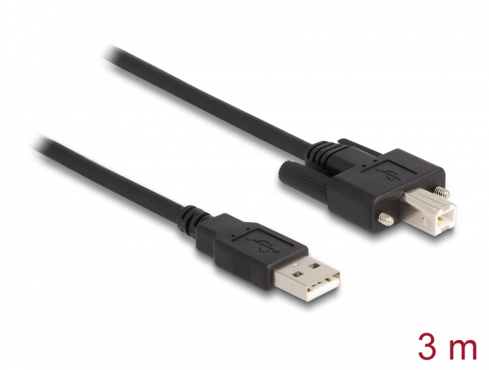 Kabel USB 2.0 Typ-A Stecker zu Typ-B Stecker mit Schrauben, schwarz, 3 m, Delock® [87215]