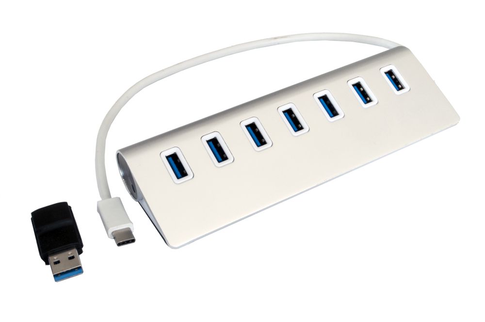 USB 3.0 HUB 7-Port, 7x Buchse A, USB 3.0 Kabel mit C-Stecker