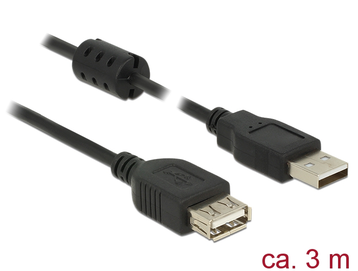 Verlängerungskabel USB 2.0 Typ-A Stecker an USB 2.0 Typ-A Buchse, schwarz, 3,0m, Delock® [84886]