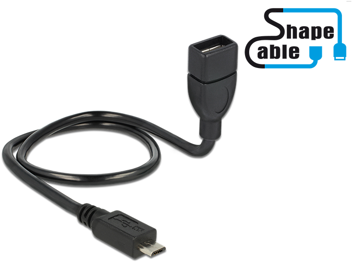 Kabel USB 2.0 Micro-B Stecker an USB 2.0 Typ-A Buchse OTG ShapeCable 0,50m, Delock® [83928]