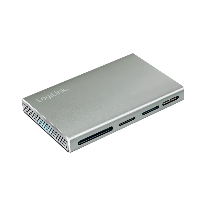 USB 3.2 Gen1, 5-in-1 Kartenleser (SD-, microSD-, MS-, CF und M2), Aluminium, silber