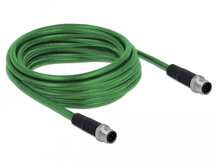 Netzwerkkabel M12 4 Pin D-kodiert Stecker an Stecker TPU, grün, 5 m, Delock® [85920]
