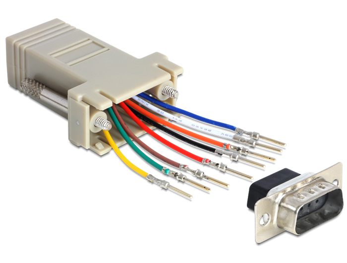 Adapter Sub-D 9 Pin Stecker an RJ45 Buchse, Montagesatz, Del