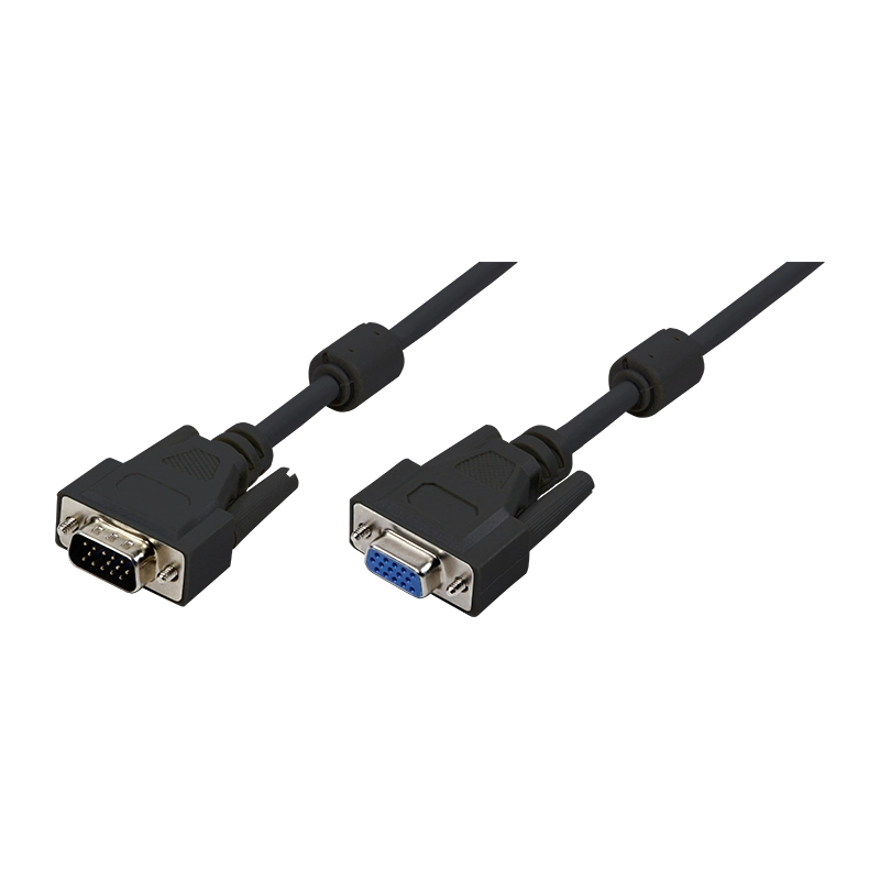 VGA-Kabel, HD15/M zu HD15/F, 1080p, 2x Ferrit, schwarz, 3 m