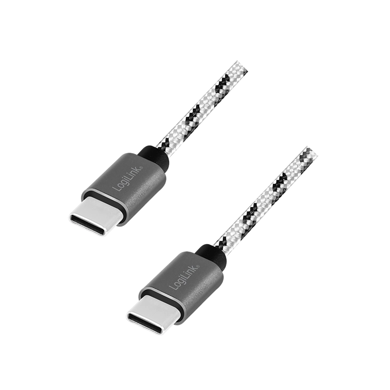 USB 2.0 Type-C Kabel-Set, C/M zu USB-C/M, Alu, Nylon, weiß/schwarz