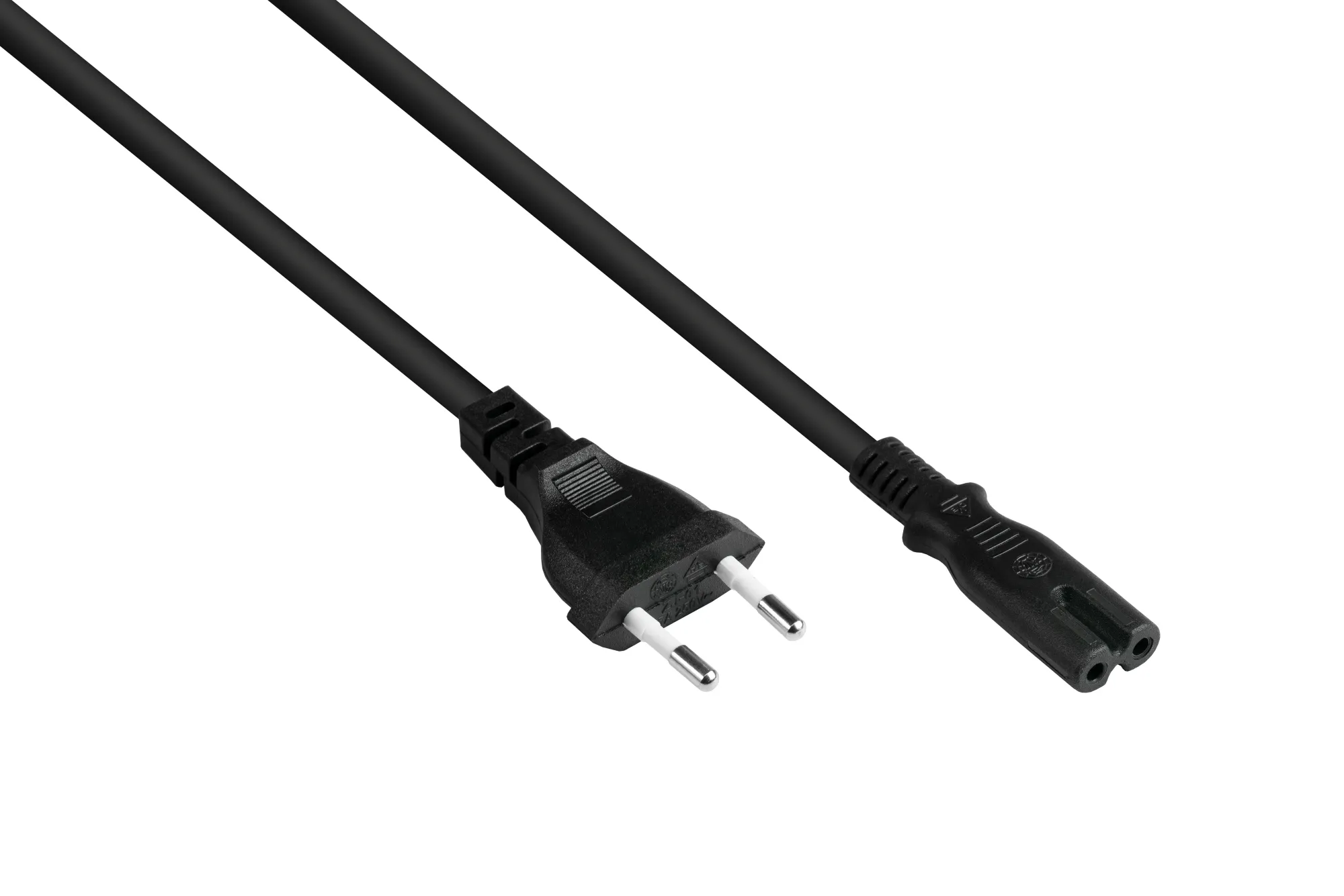 Euro-Netzkabel Euro-Stecker Typ C (gerade) an C7/Euro 8 Buchse (gerade), schwarz, 0,75 mm², 5 m, Goo