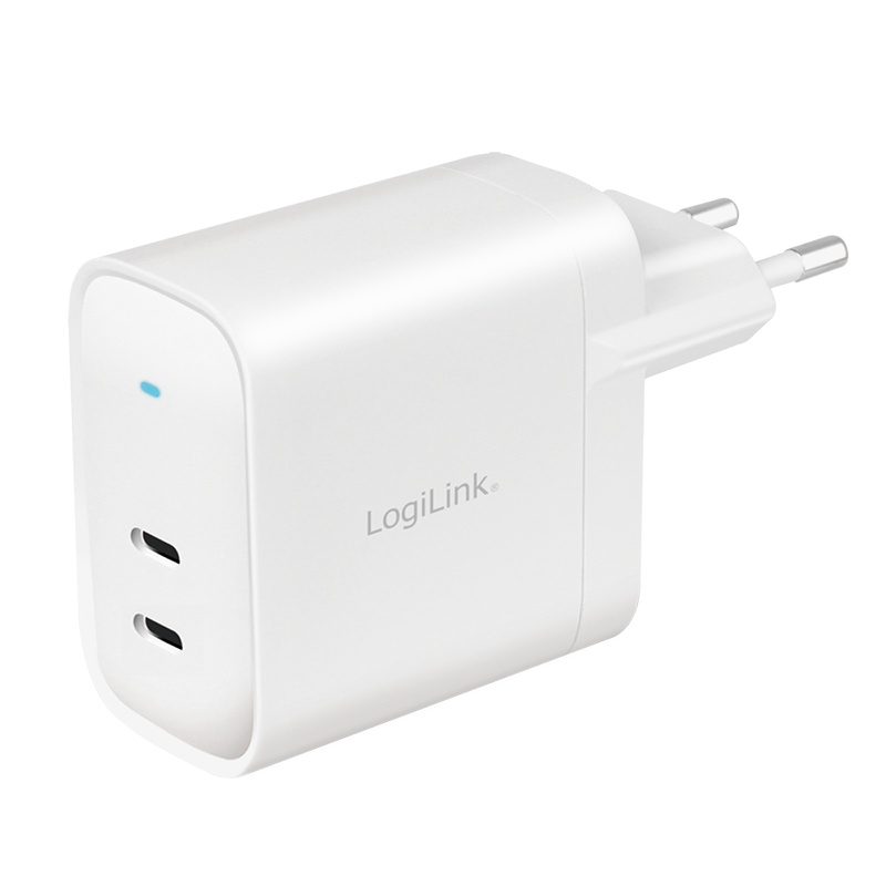Dual-USB-Steckdosenadapter, GaN, 2x USB-C (PD), 40 W, weiß