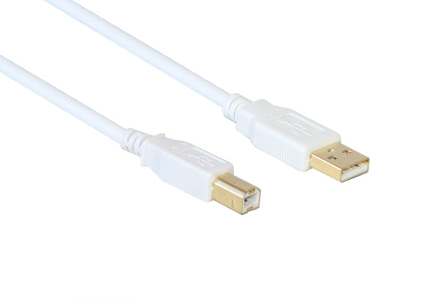 Anschlusskabel USB 2.0 Stecker A an Stecker B, vergoldet, weiß, 1m, Good Connections®