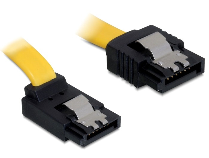Kabel SATA 6 Gb/s Stecker gerade an SATA Stecker oben gewinkelt 20 cm gelb Metall, Delock® [82799]