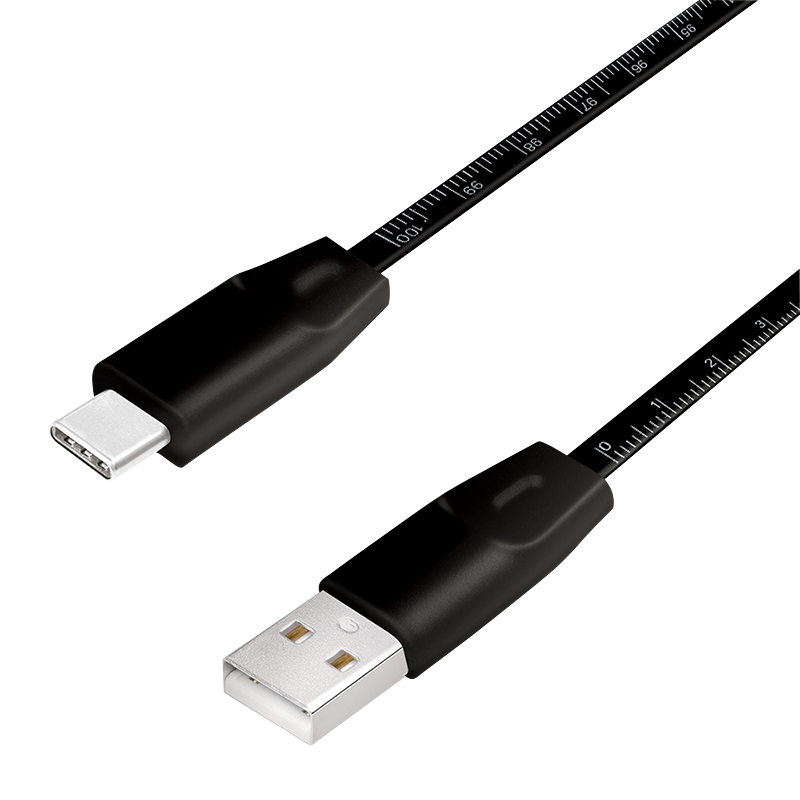 USB 2.0 Type-C Kabel, C/M zu USB-A/M, Metermaß, schwarz, 1 m