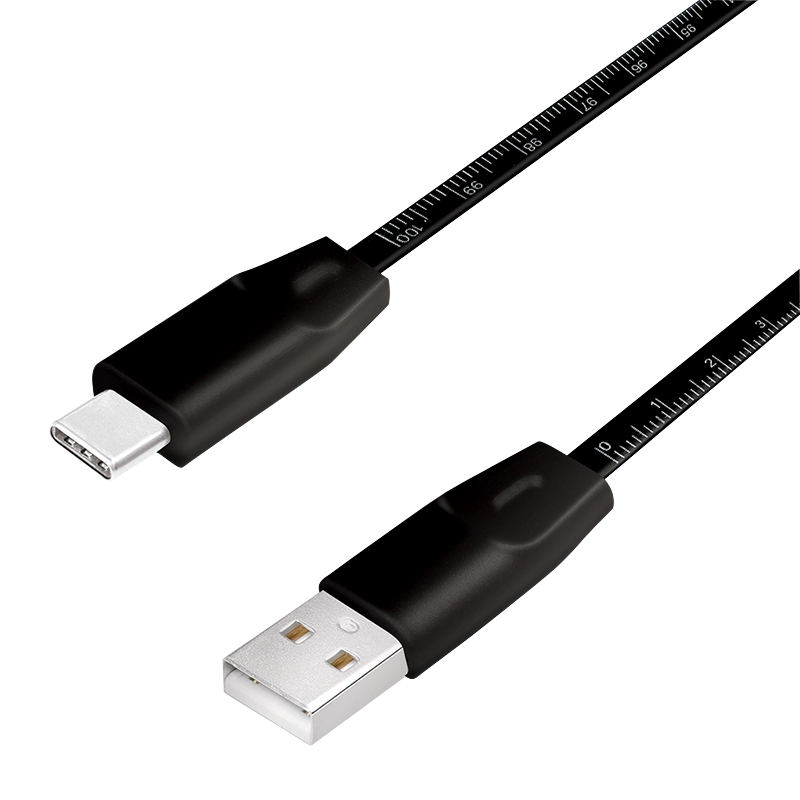 USB 2.0 Type-C Kabel, C/M zu USB-A/M, Metermaß, schwarz, 1 m