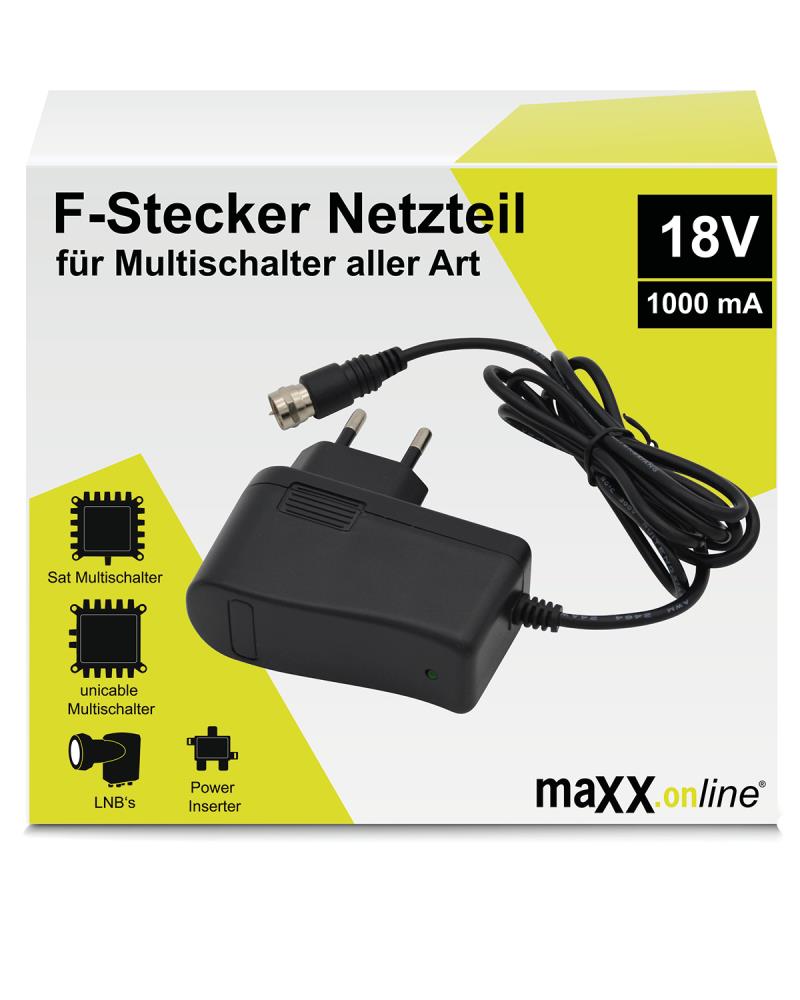 Netzteil mit F-Stecker 18V, 1000mA, 230V für Sat Multischalter, Power Inserter