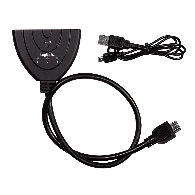 HDMI-Switch, 3-port, bidirekt (1x3/3x1), 4K/30 Hz, CEC, Pigtail