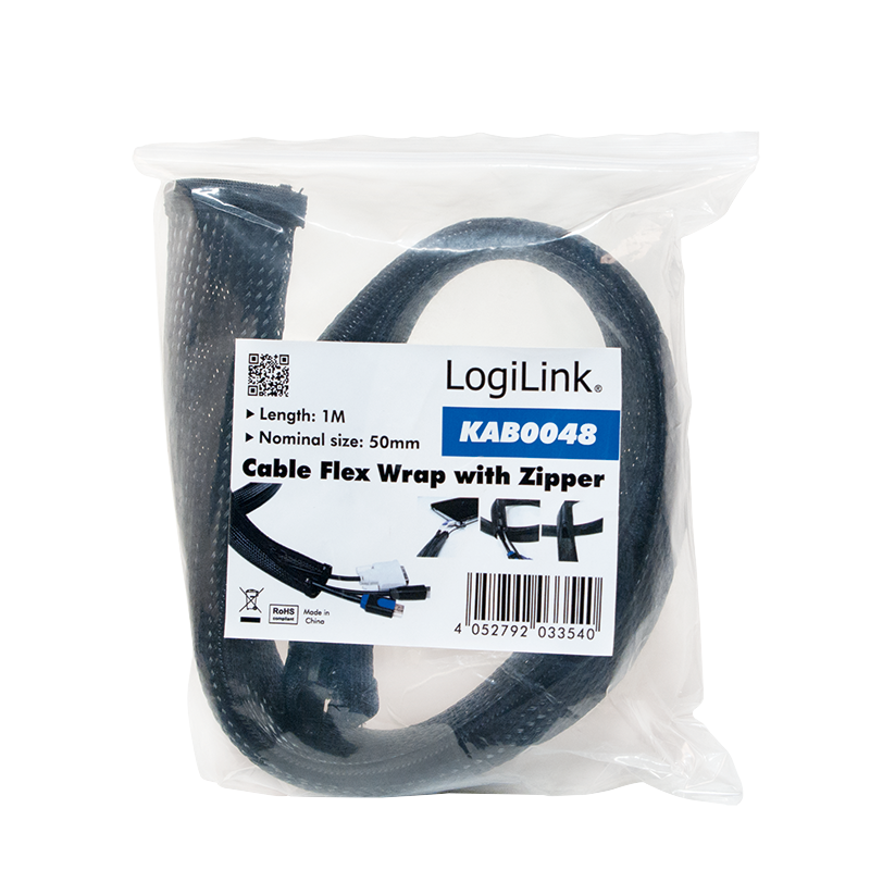 Kabelschlauch mit Reißverschluss, AD: 50 mm, schwarz, 1 m