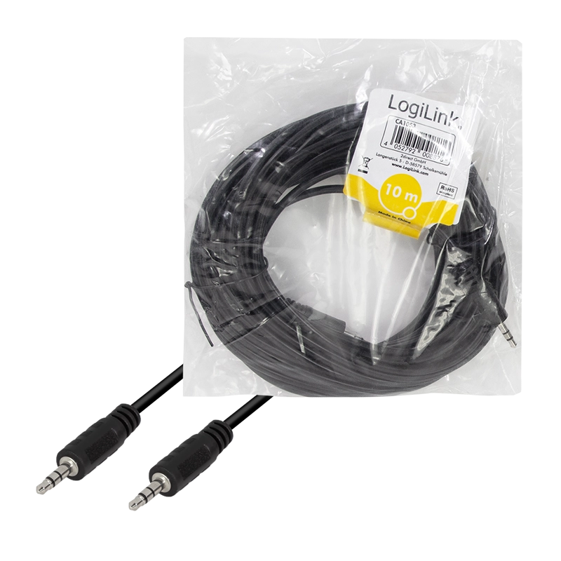 Audio-Kabel, 3,5 mm 3-Pin/M zu 3,5 mm 3-Pin/M, schwarz, 10 m