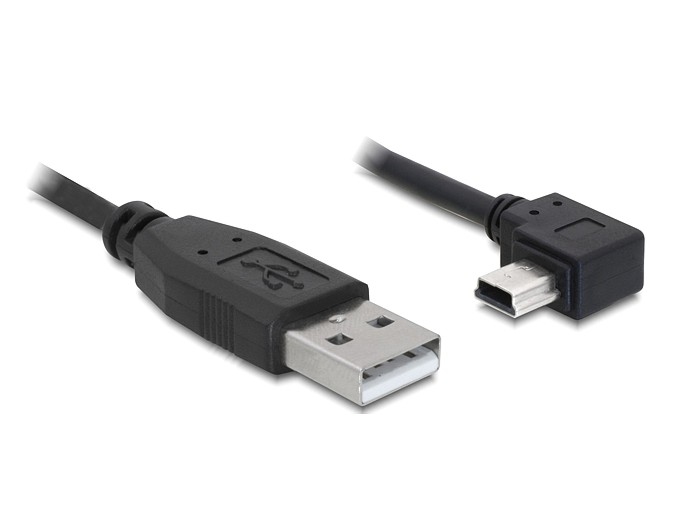 USB 2.0 Anschlusskabel Stecker A an Stecker Mini 5-pin gewinkelt, schwarz, 5m, Delock® [82684]