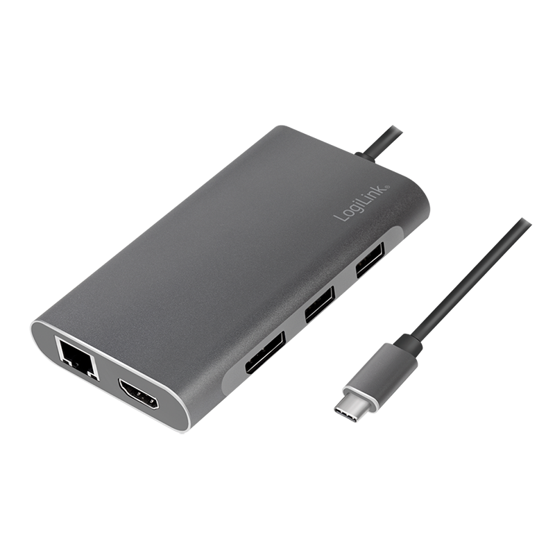 USB 3.2 Gen 1 Dockingstation, 8-Port, USB-C, PD, silber