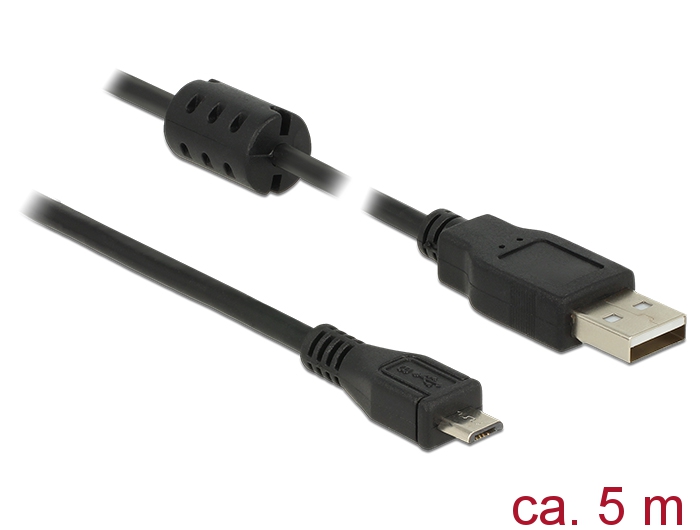 USB Kabel 2.0 Typ-A Stecker an USB 2.0 Micro-B Stecker, schwarz, 5,0m, Delock® [84910]