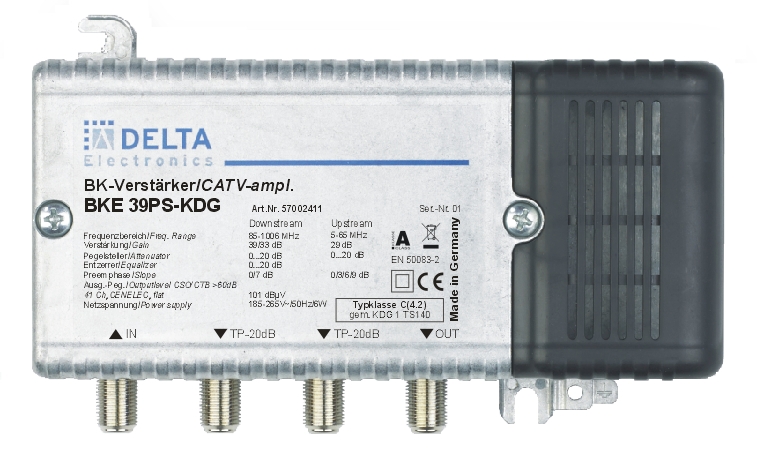 Hausanschlussverstärker KDG C (4.2) 1 GHz 39 dB Verstärkung, RW 65 MHz 29 dB mit Pegelsteller