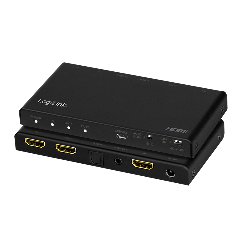 HDMI-Splitter, 1x2-Port, 4K/60 Hz, HDCP, EDID, Audio-Extrakt, Downscaler
